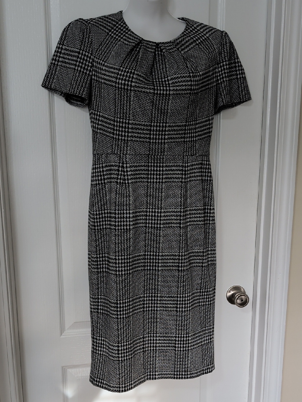 Maggy London Black and White Plaid Midi Dress